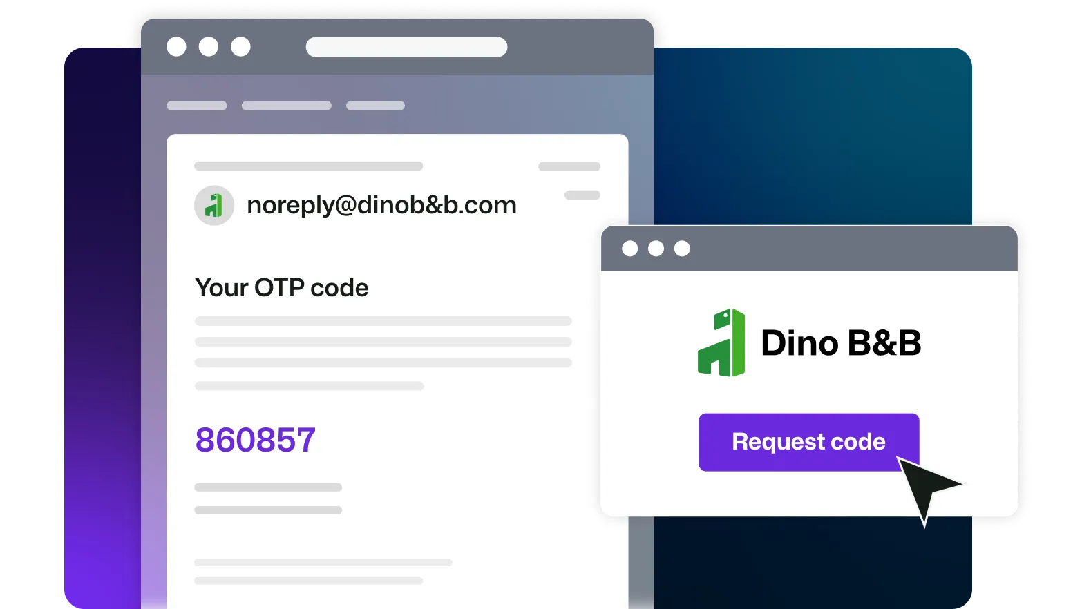 A window open on a browser, showing a user requesting an OTP from a B&B website